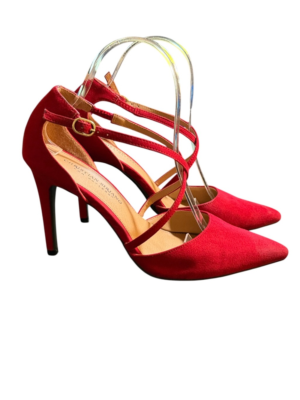 Christian Siriano Red Suede Pointed-Toe Crisscross Slingbacks Heels Size 8 - Picture 4 of 12